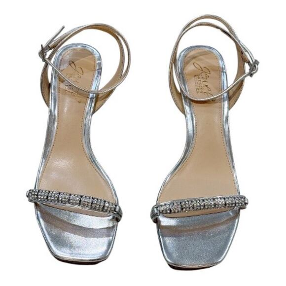 Jewel Badgley Mischka 8 Charisma Kitten Heel Ankle Strap Sandal Silver Crystal - Picture 4 of 11